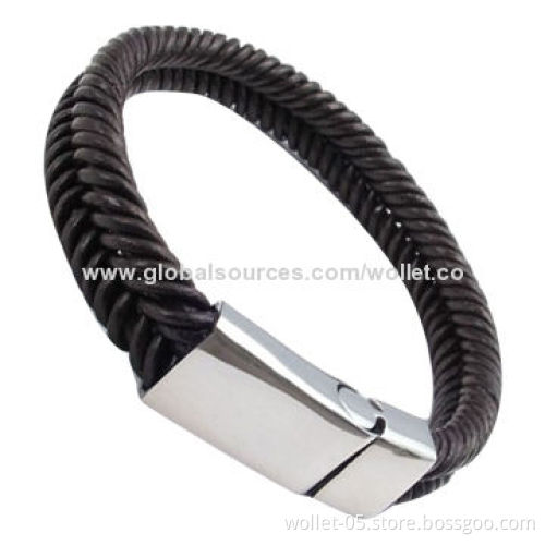 Comfort Design Leather Bracelet with 316L Stainless Steel Magnetic Button/Best Birthday Gift for Men